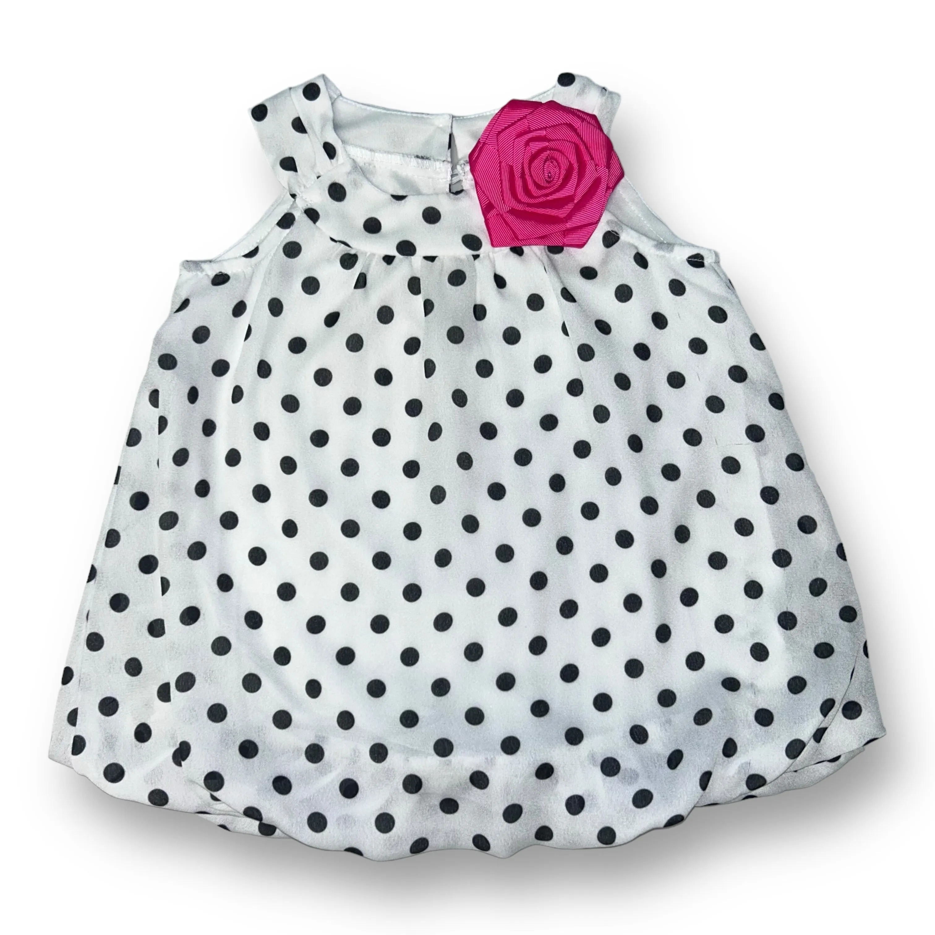 Girls Rare Editions Size 6-9 Months Black & White Polka Dot Snap Bottom Romper