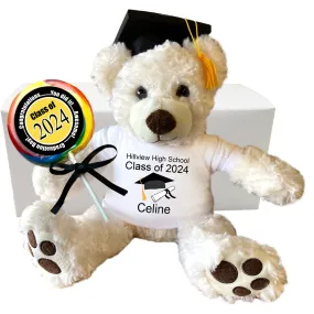 Graduation Teddy Bear Personalized Gift Set - 13" Vera Bear, Pearly White