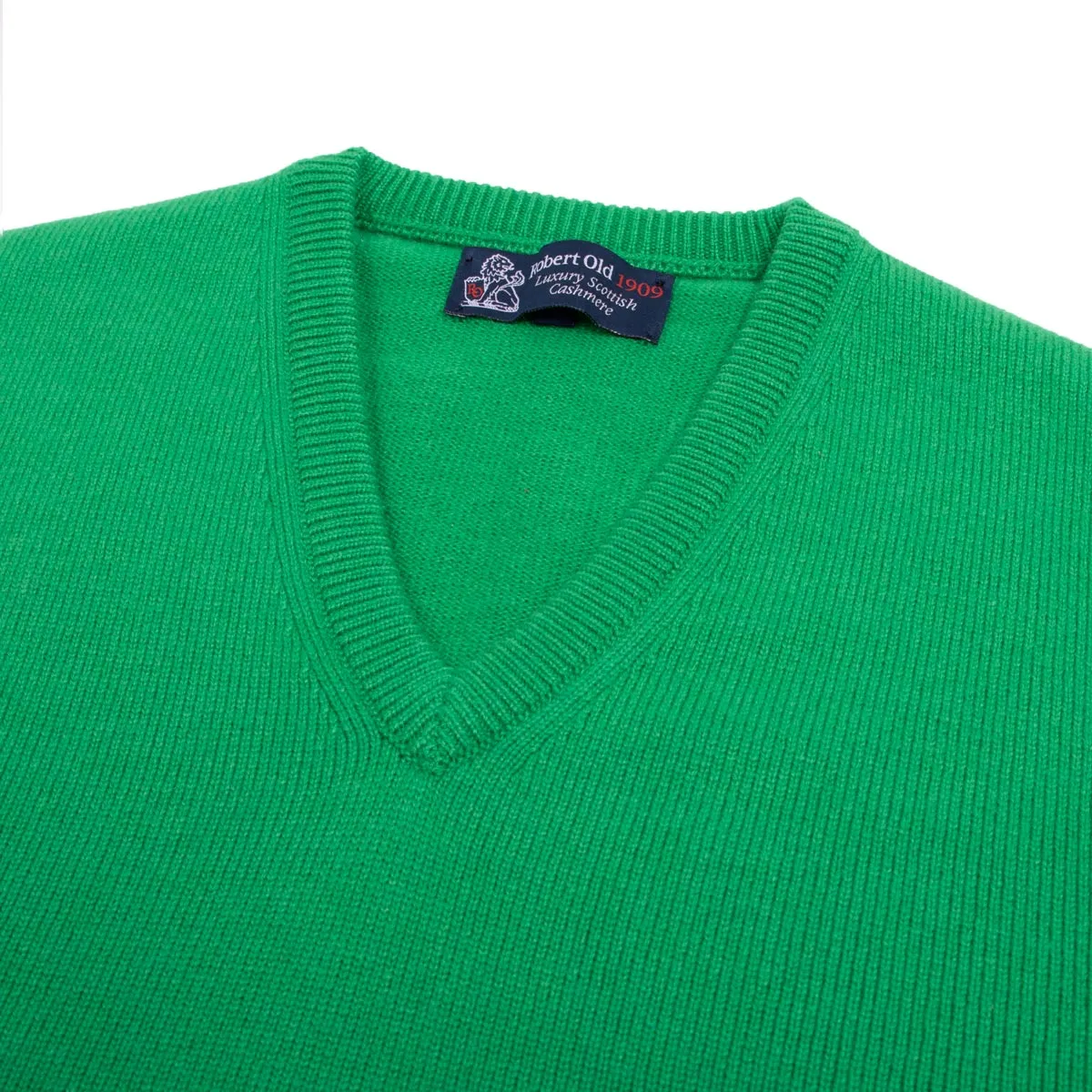 Grasshopper Green Tobermorey 4ply V-Neck Cashmere Sweater