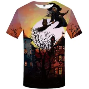 Halloween T-shirt Men Witch Tshirt Anime Castle Tshirts Casual Moon T-shirts 3d Owl Tshirts Cool Short Sleeve Hip hop Men