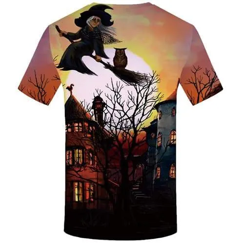 Halloween T-shirt Men Witch Tshirt Anime Castle Tshirts Casual Moon T-shirts 3d Owl Tshirts Cool Short Sleeve Hip hop Men