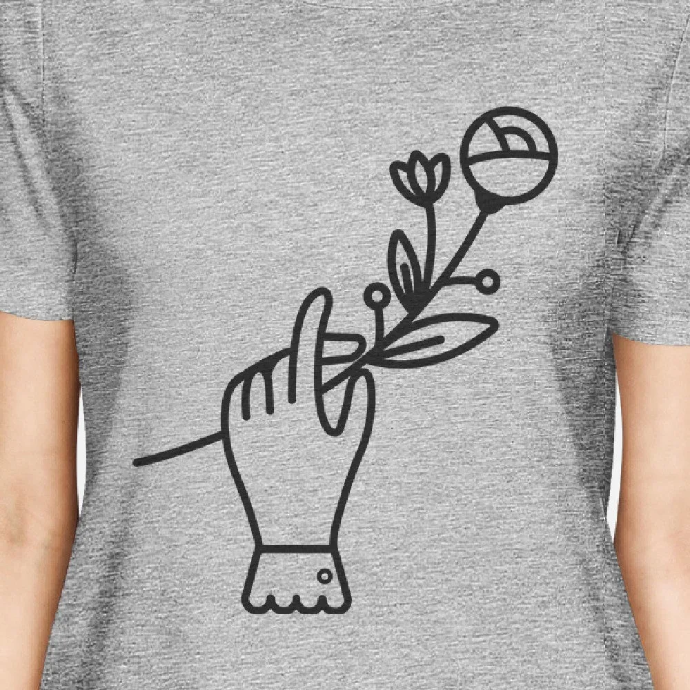 Hand Holding Flower Grey Unique Graphic Summer Shirt For Women