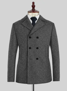 Harris Tweed Charcoal Chevron Pea Coat