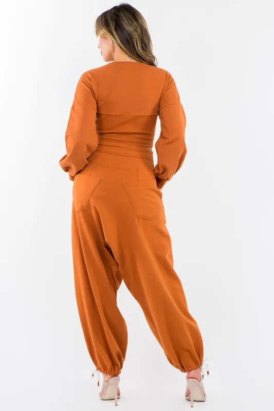 High Waisted Baggy French Terry Pants Rust