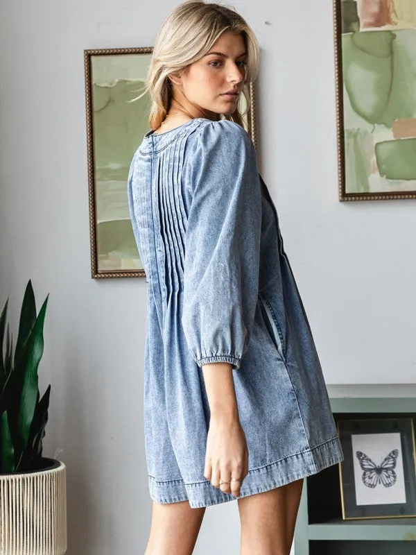 Honey V-neck Puff Sleeve Denim Romper