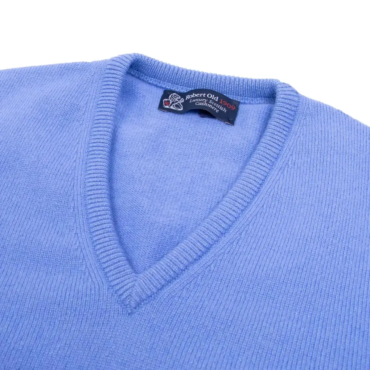 Isfahan Blue Tobermorey 4ply V-Neck Cashmere Sweater