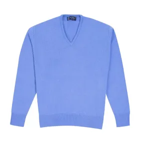 Isfahan Blue Tobermorey 4ply V-Neck Cashmere Sweater