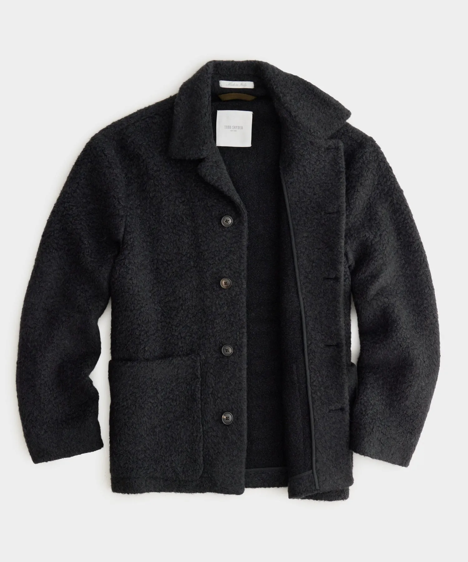 Italian Cashmere Chore Coat in Black Boucle