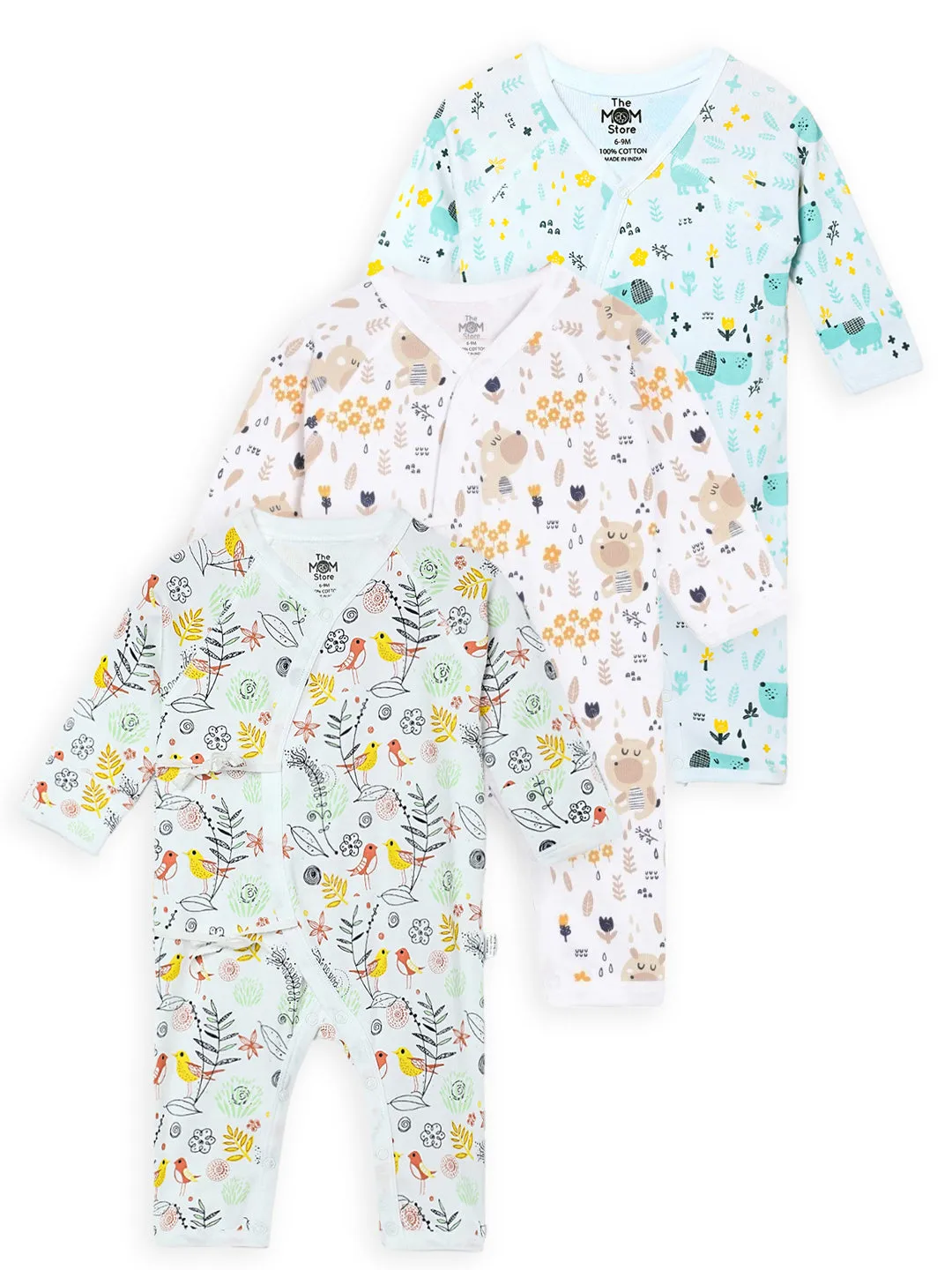 Jabla Style Infant Romper Combo of 3-Puppy-Sparrow-Bear in the Garden