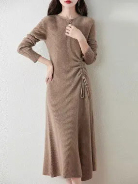 Jessica Elegant Crew Neck Solid Color Knitted Dress