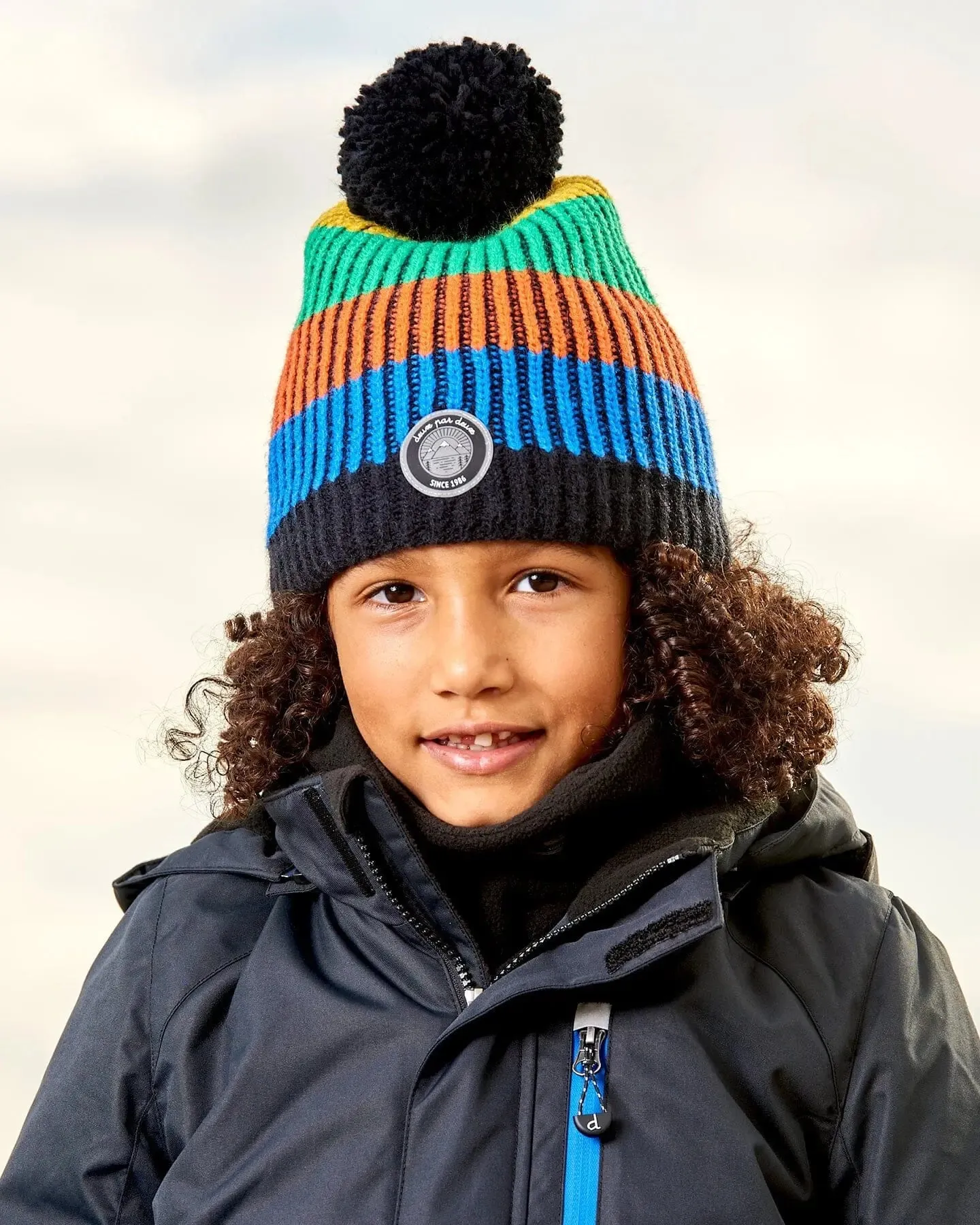 Knit Hat Multicolor With Black Pompom