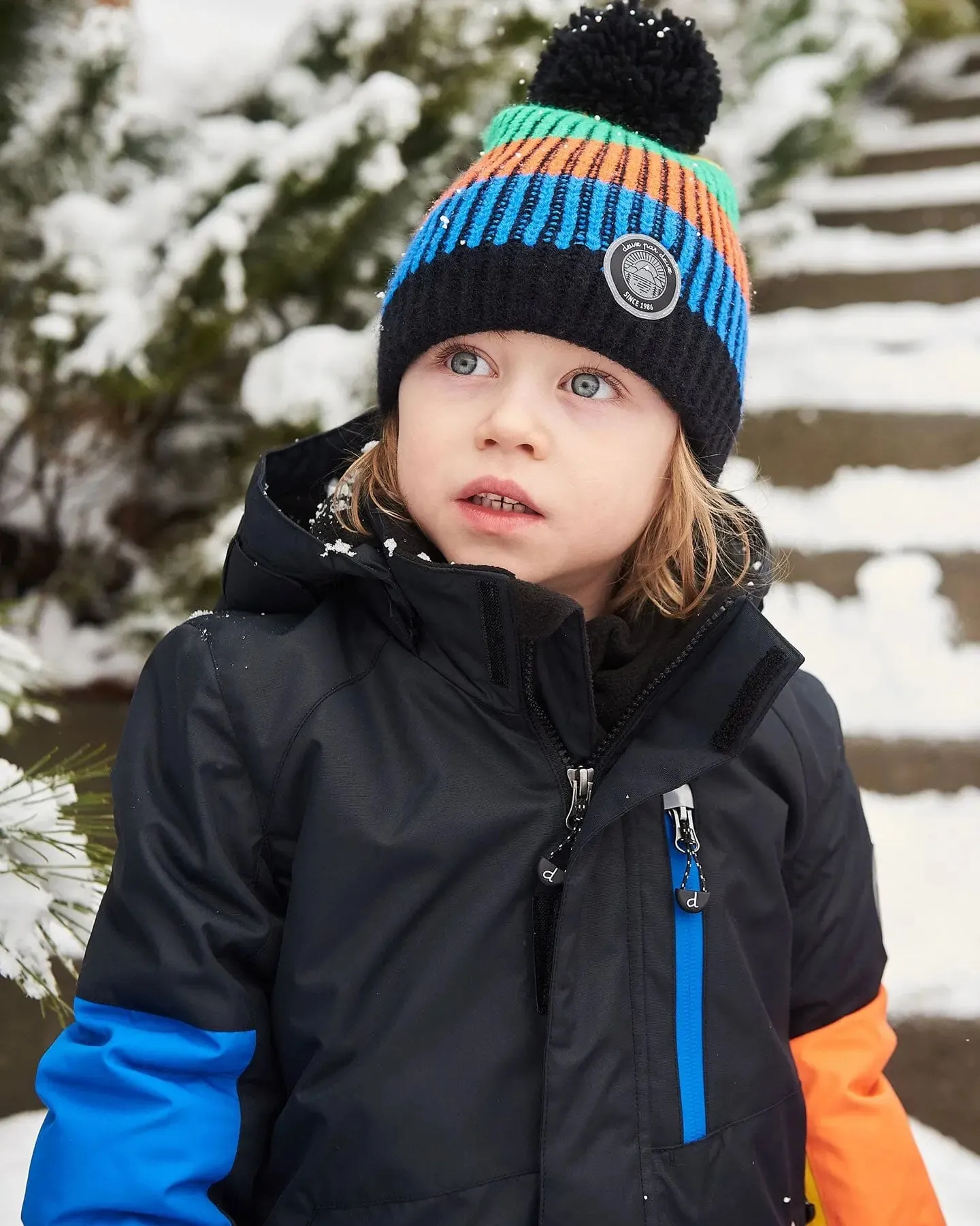 Knit Hat Multicolor With Black Pompom