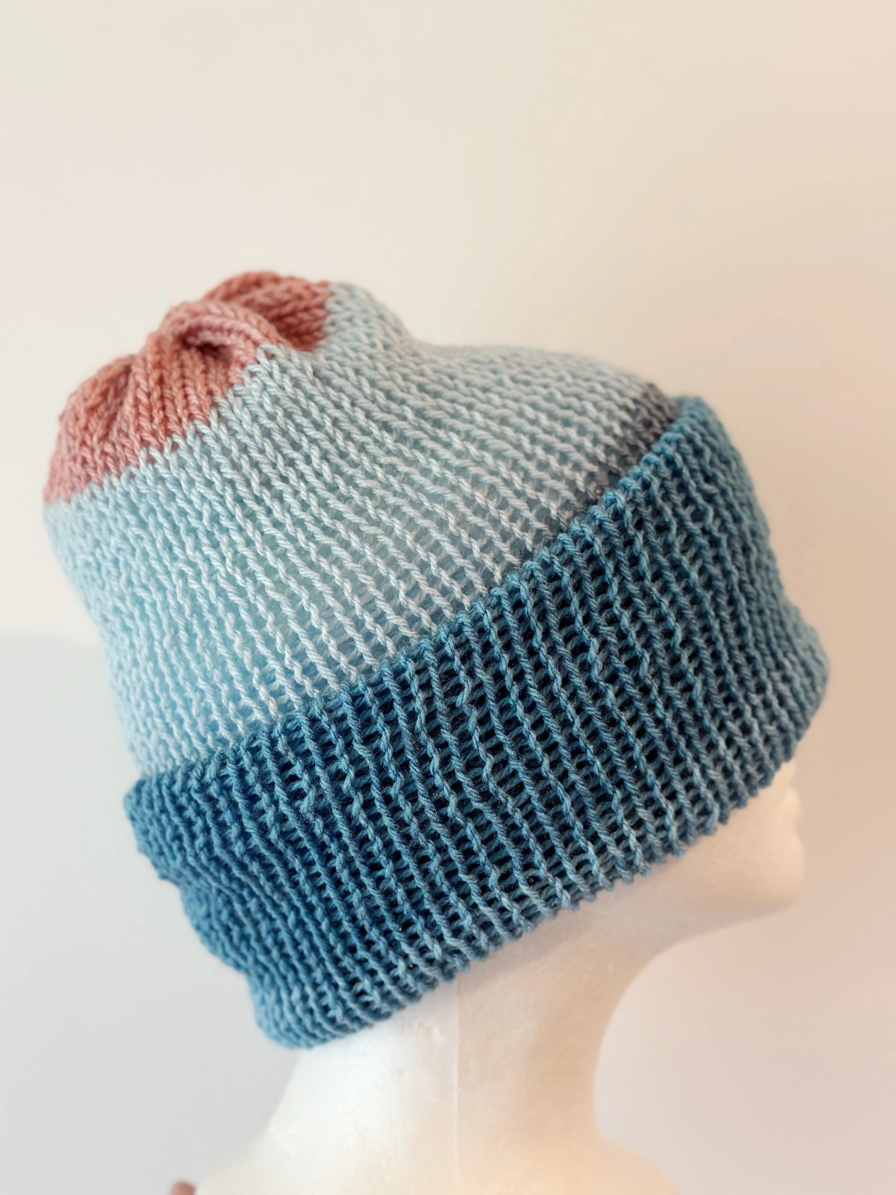 Knitted beanie in blue pink mix | Winter knitted double layered hat | autumn style | cozy winter hat| men or women