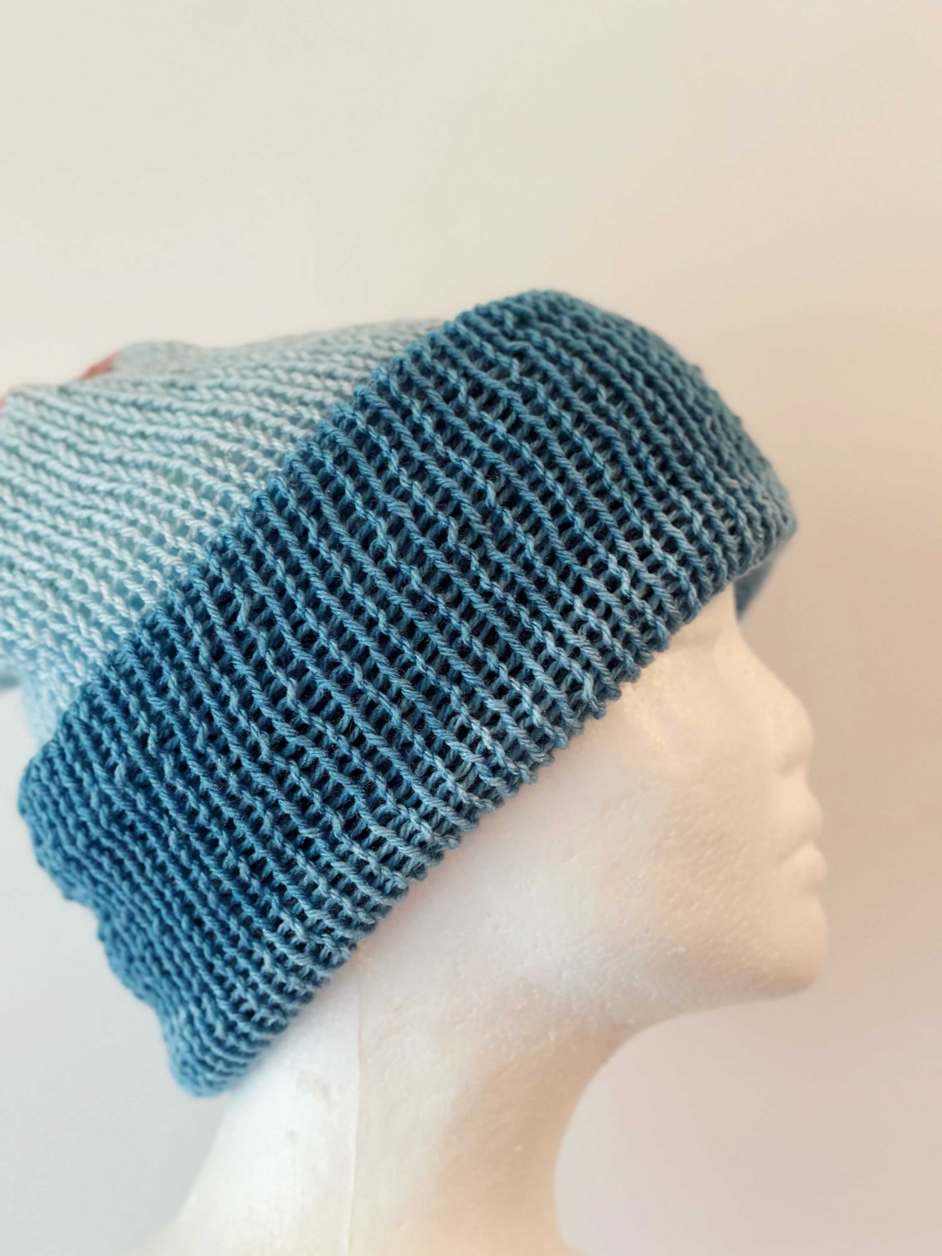 Knitted beanie in blue pink mix | Winter knitted double layered hat | autumn style | cozy winter hat| men or women