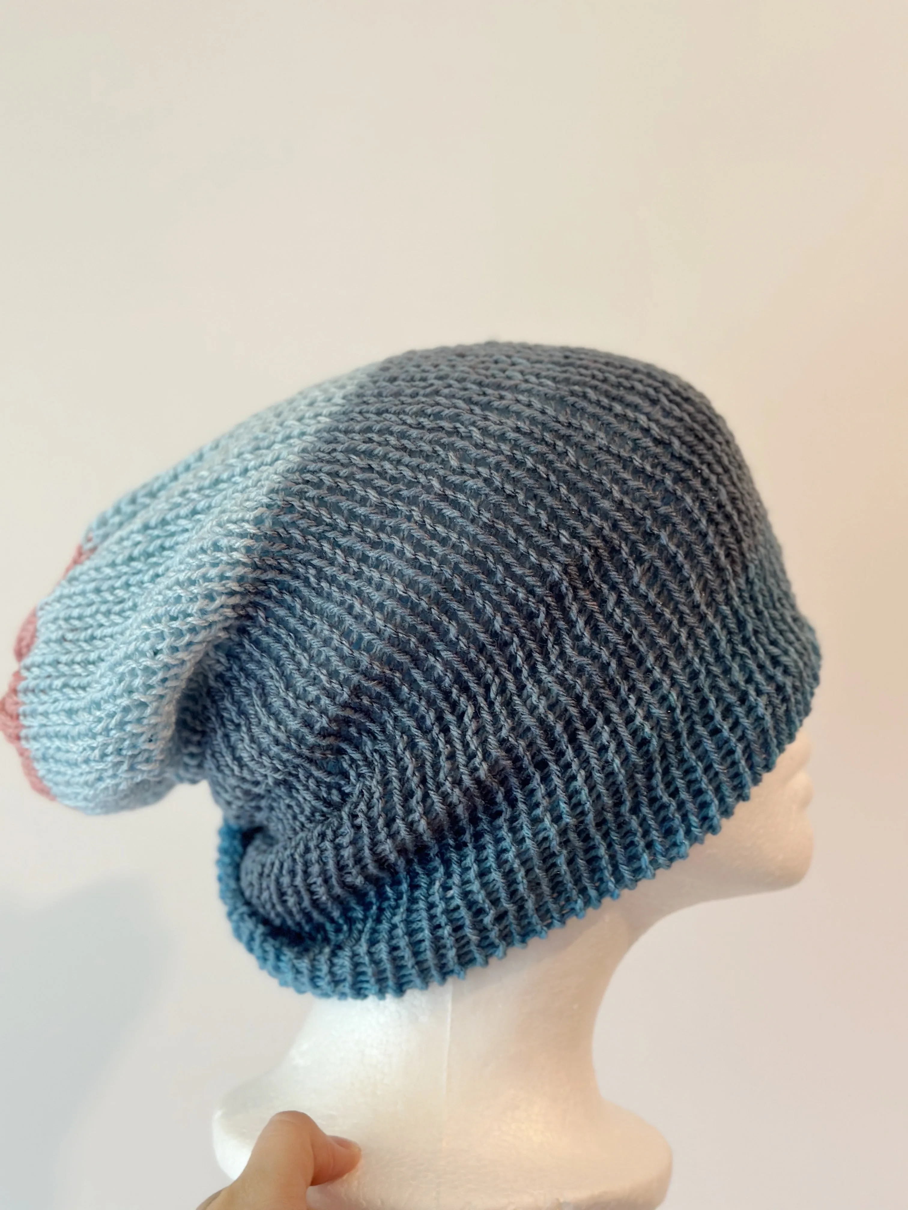 Knitted beanie in blue pink mix | Winter knitted double layered hat | autumn style | cozy winter hat| men or women