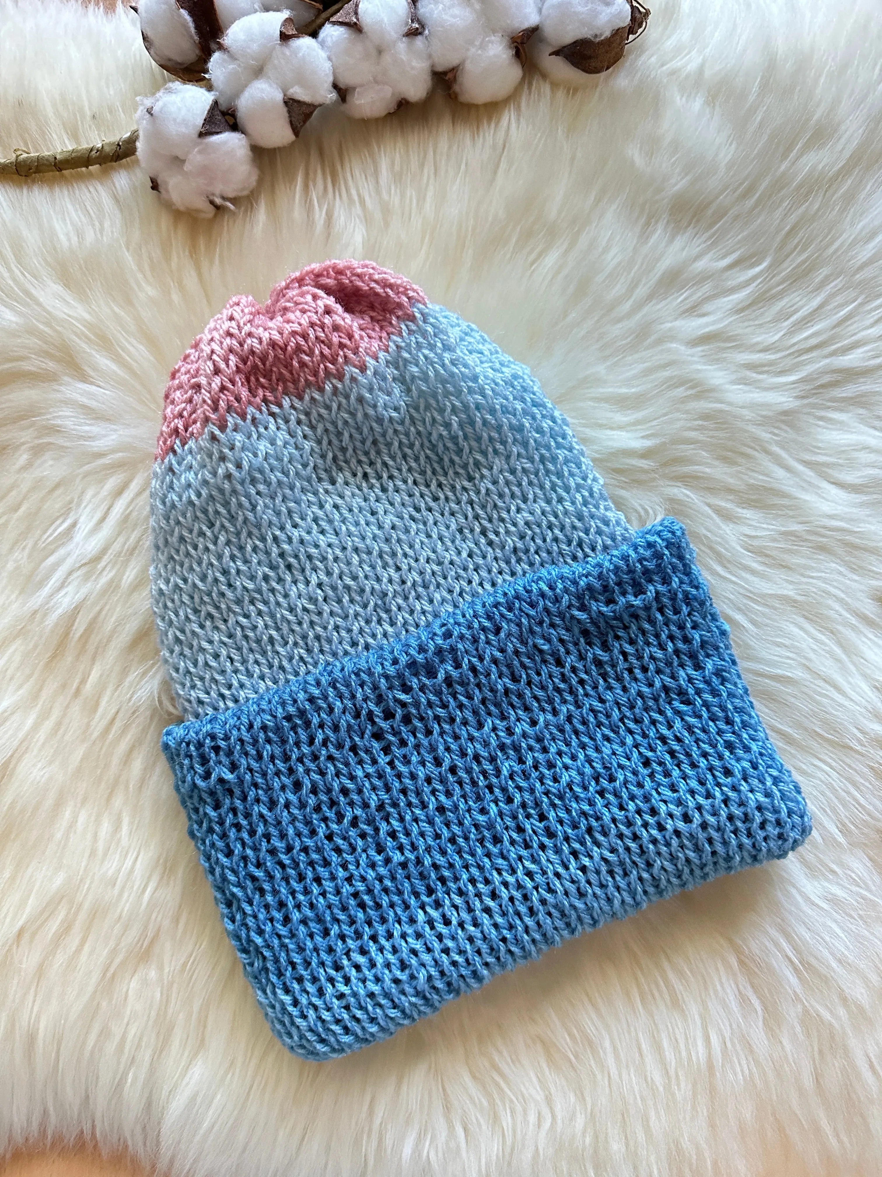 Knitted beanie in blue pink mix | Winter knitted double layered hat | autumn style | cozy winter hat| men or women