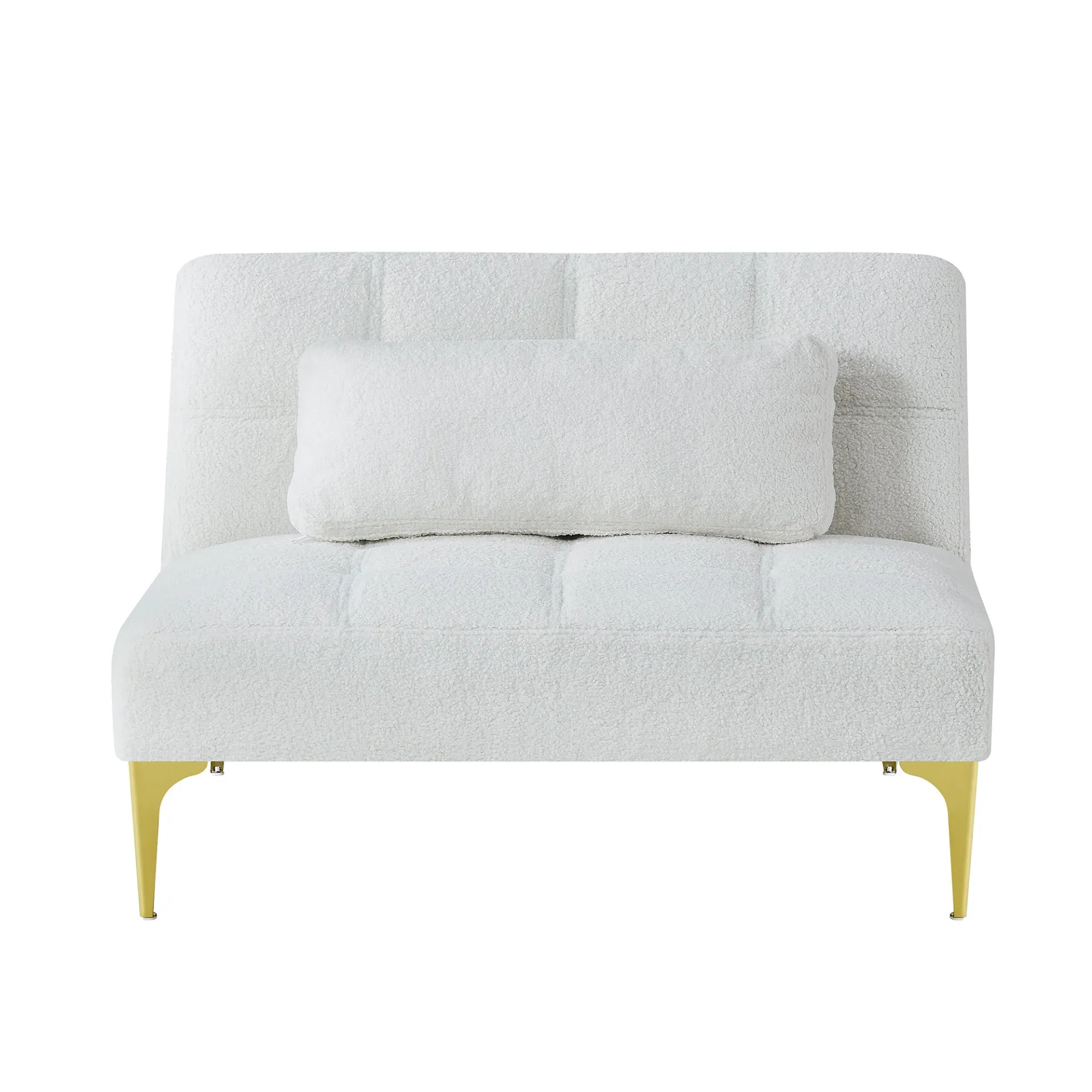 La Rouen | White Convertible sofa bed futon with gold metal legs teddy fabric