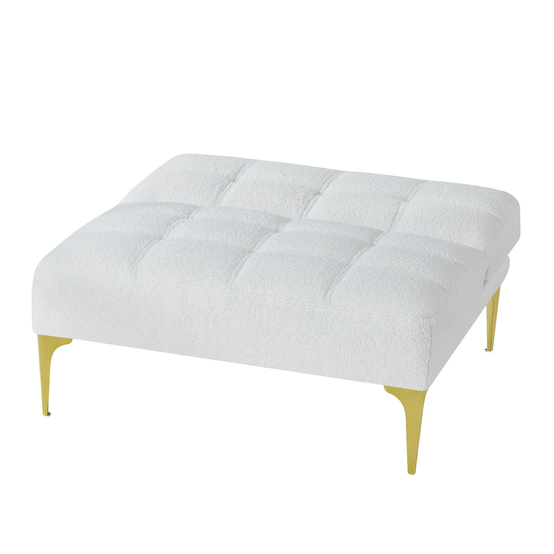 La Rouen | White Convertible sofa bed futon with gold metal legs teddy fabric