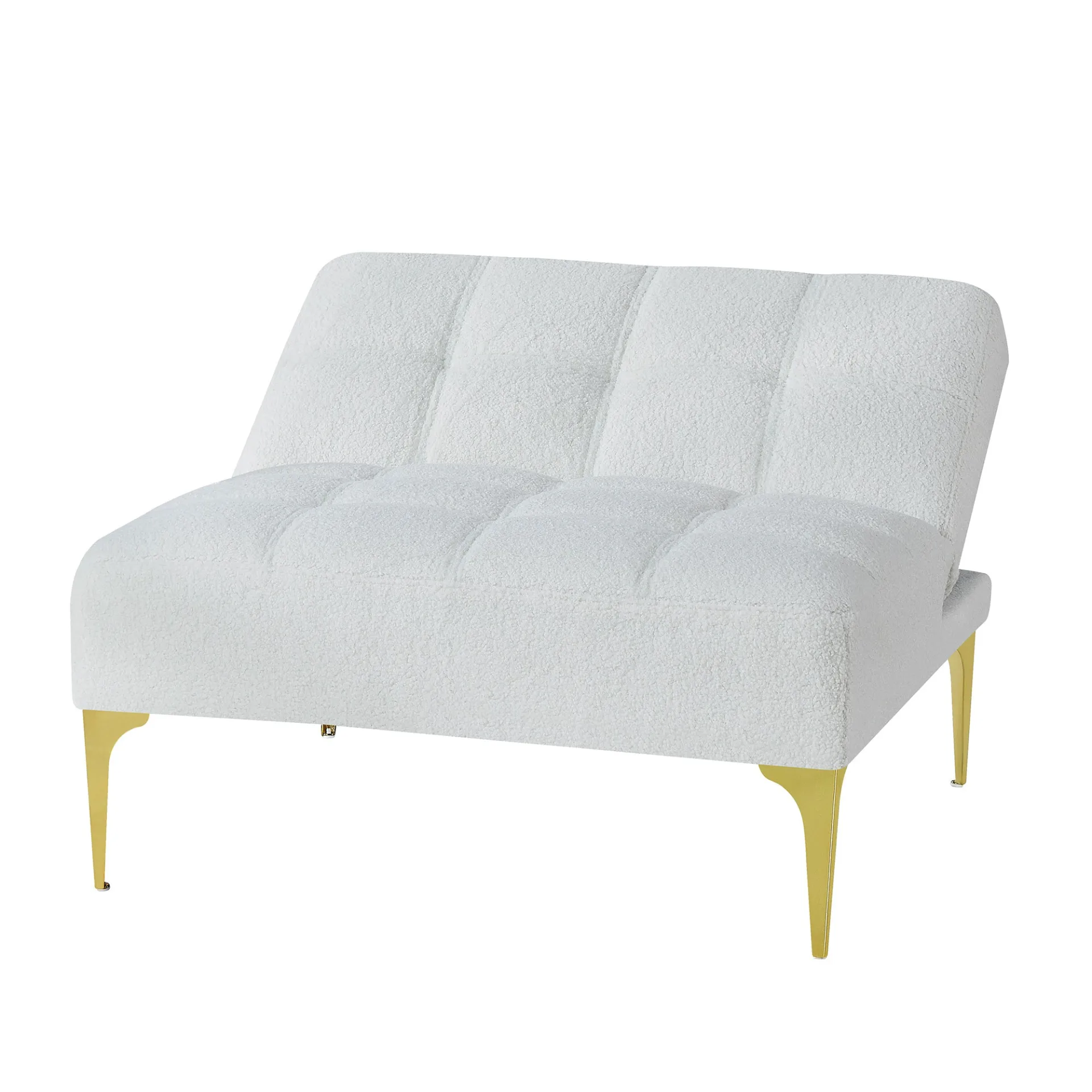 La Rouen | White Convertible sofa bed futon with gold metal legs teddy fabric