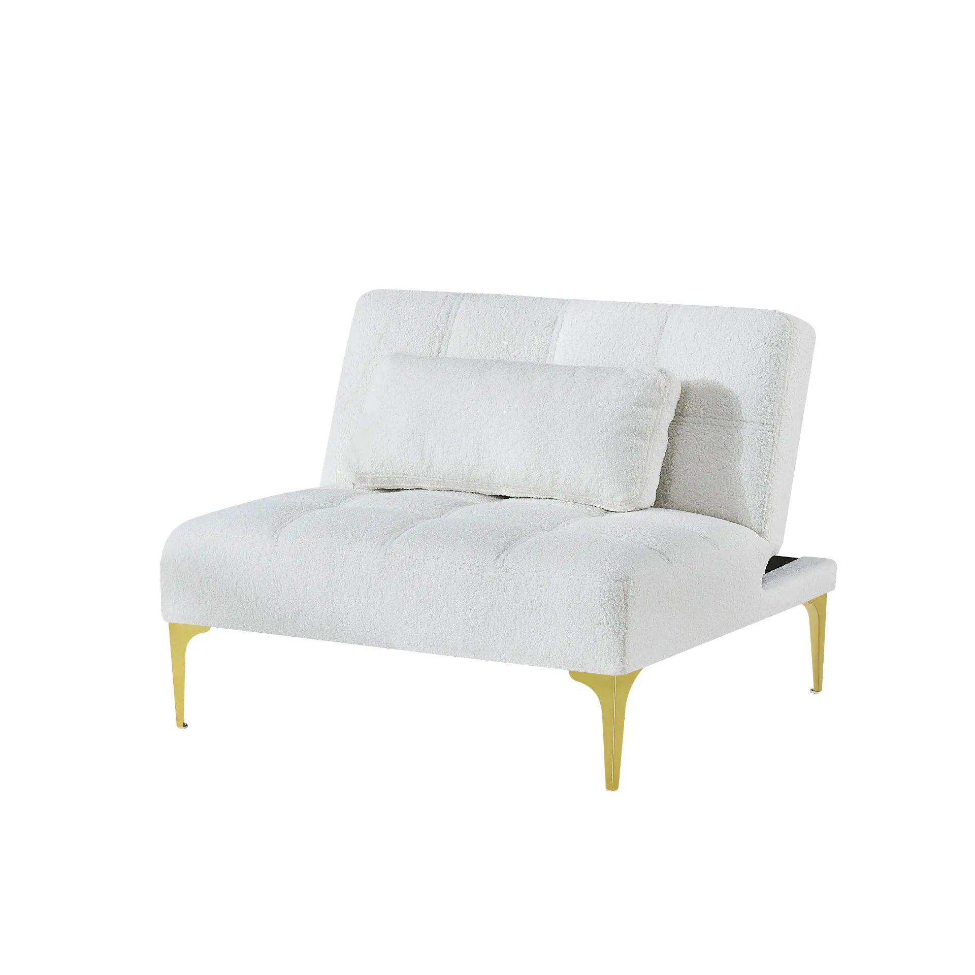 La Rouen | White Convertible sofa bed futon with gold metal legs teddy fabric