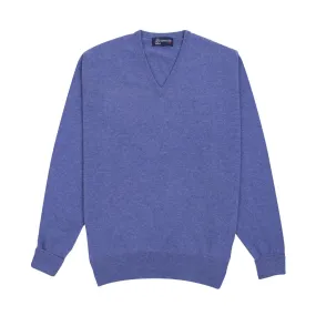 Lapis Blue Chatsworth 2ply V-Neck Cashmere Sweater