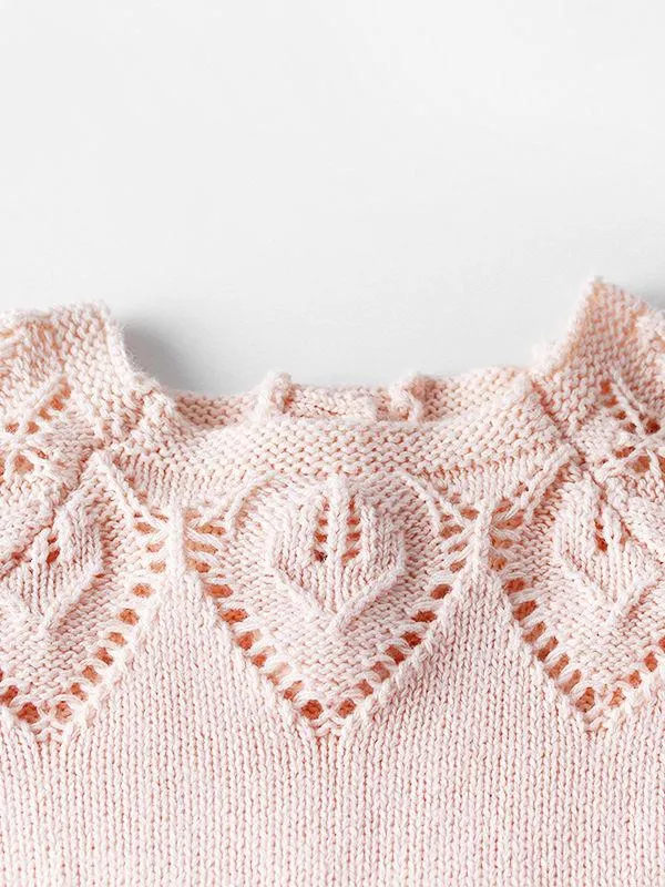 Leaf Crochet Pattern Romper Spanish Style Baby Girl Cotton Pink/White Bodysuit