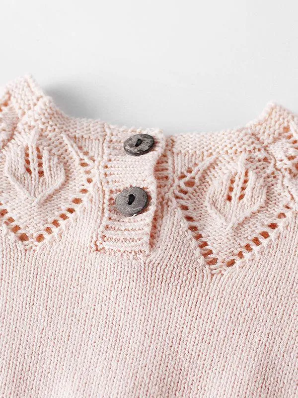 Leaf Crochet Pattern Romper Spanish Style Baby Girl Cotton Pink/White Bodysuit