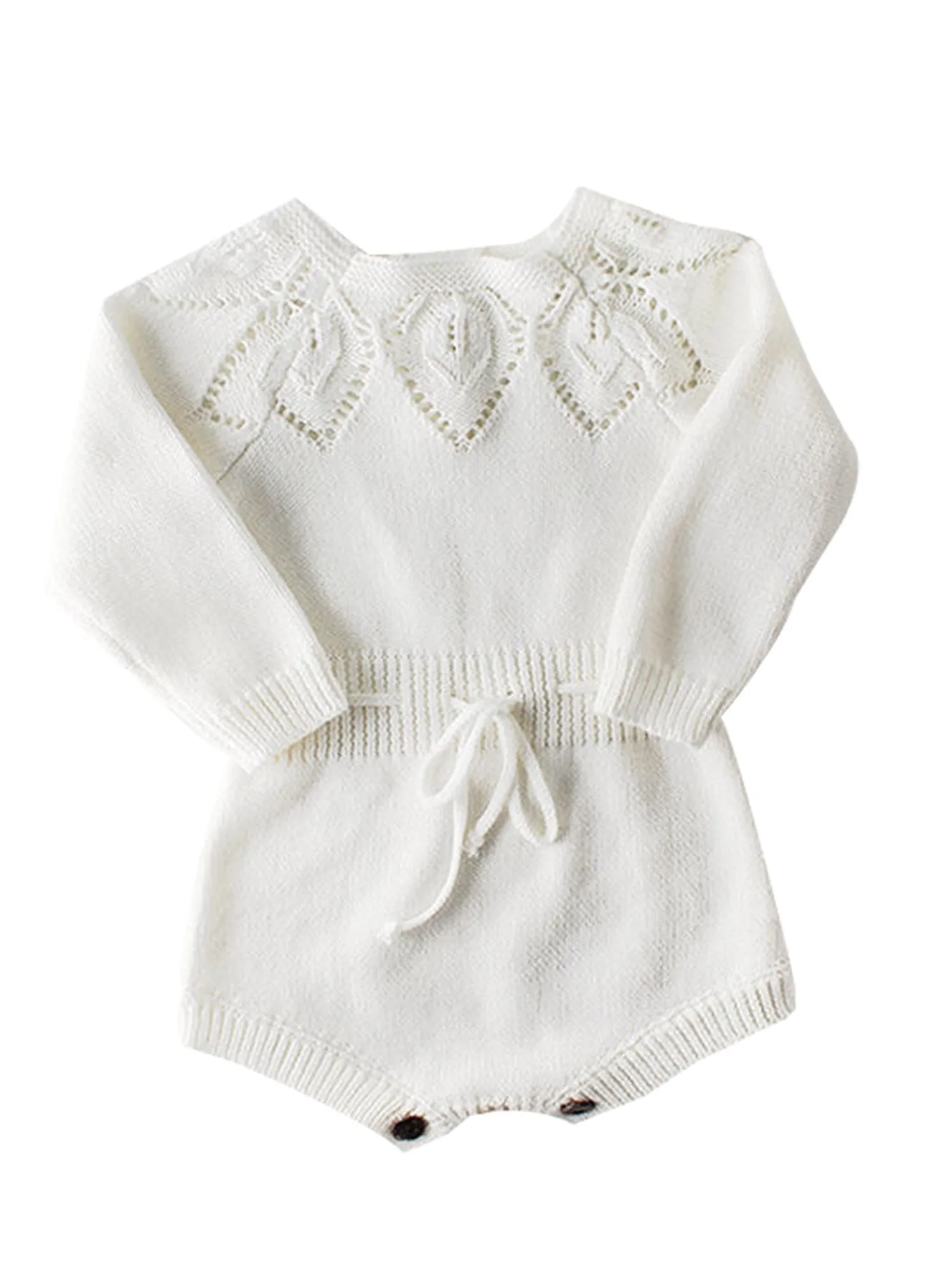 Leaf Crochet Pattern Romper Spanish Style Baby Girl Cotton Pink/White Bodysuit