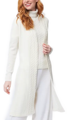 Leana Cable-Knit Belted Coat - Winter White