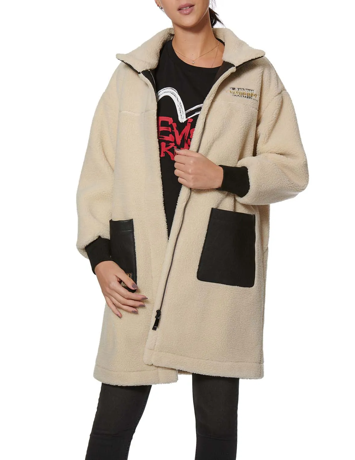 Leather Seagull Padded Sherpa Coat