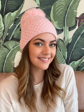 Light Pink Cable Knit Sparkle Toque