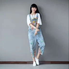 Loose Floral Denim Overall