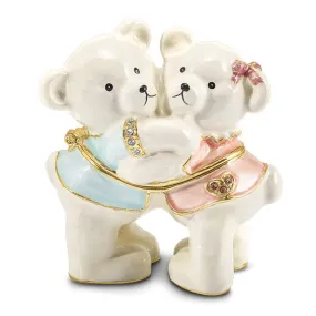 Luxury Giftware by Jere Pewter Bejeweled Crystals Gold-tone Enameled TEDDY and TOOTSIE Bears Trinket Box