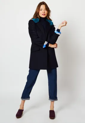 MANTEAU PARISIEN LAINE CACHEMIRE UPCYCLÉE BLEU