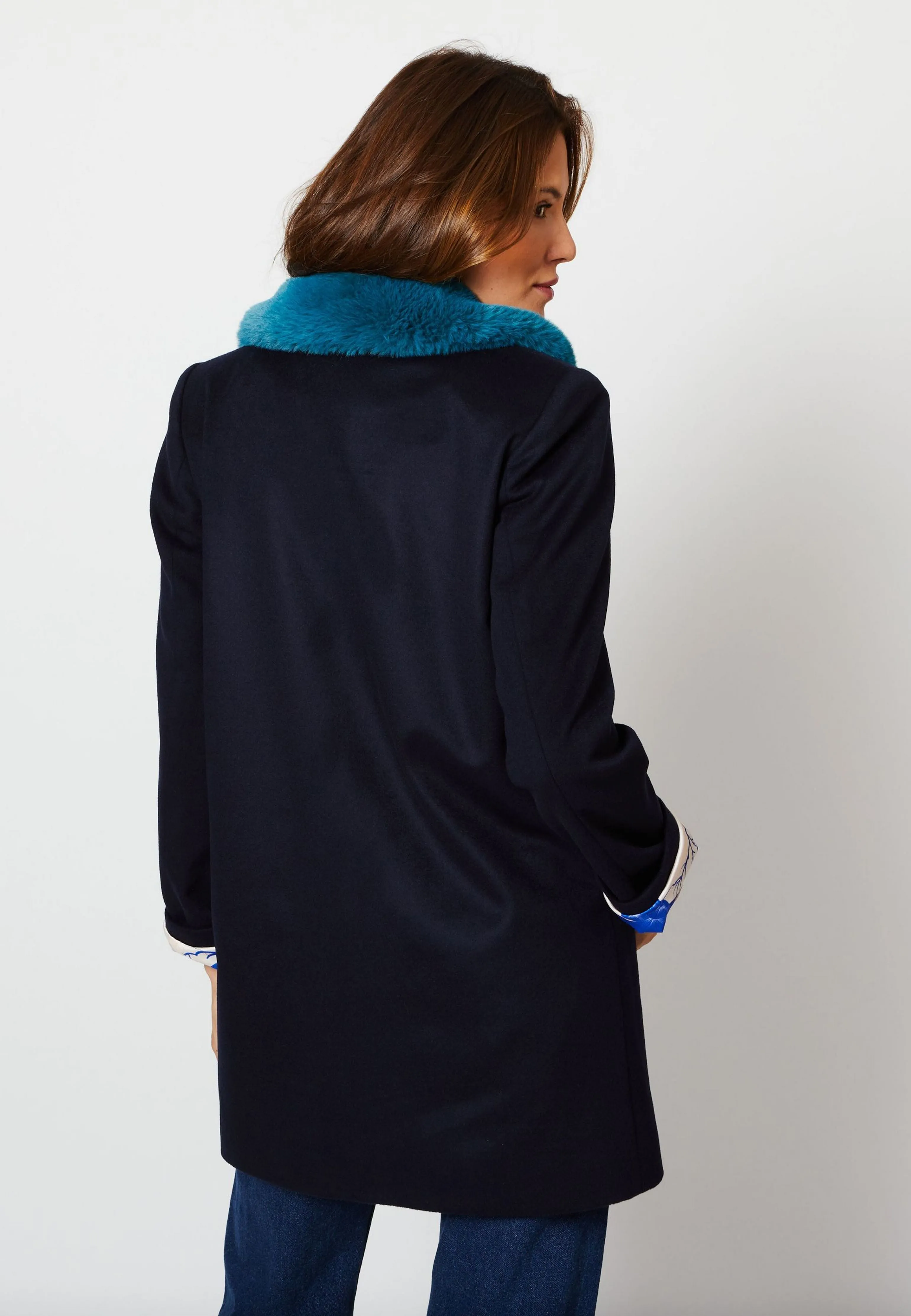 MANTEAU PARISIEN LAINE CACHEMIRE UPCYCLÉE BLEU