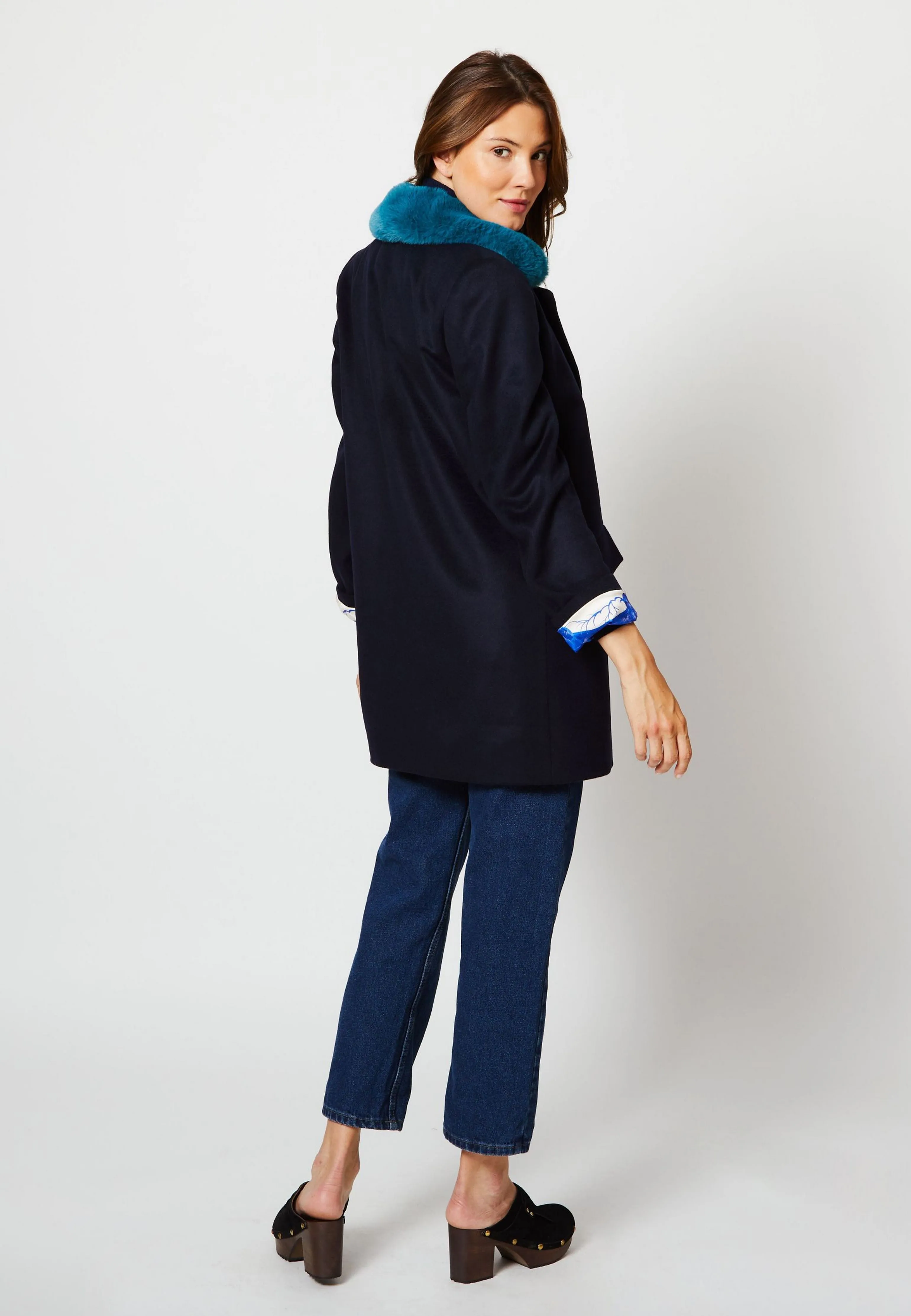 MANTEAU PARISIEN LAINE CACHEMIRE UPCYCLÉE BLEU