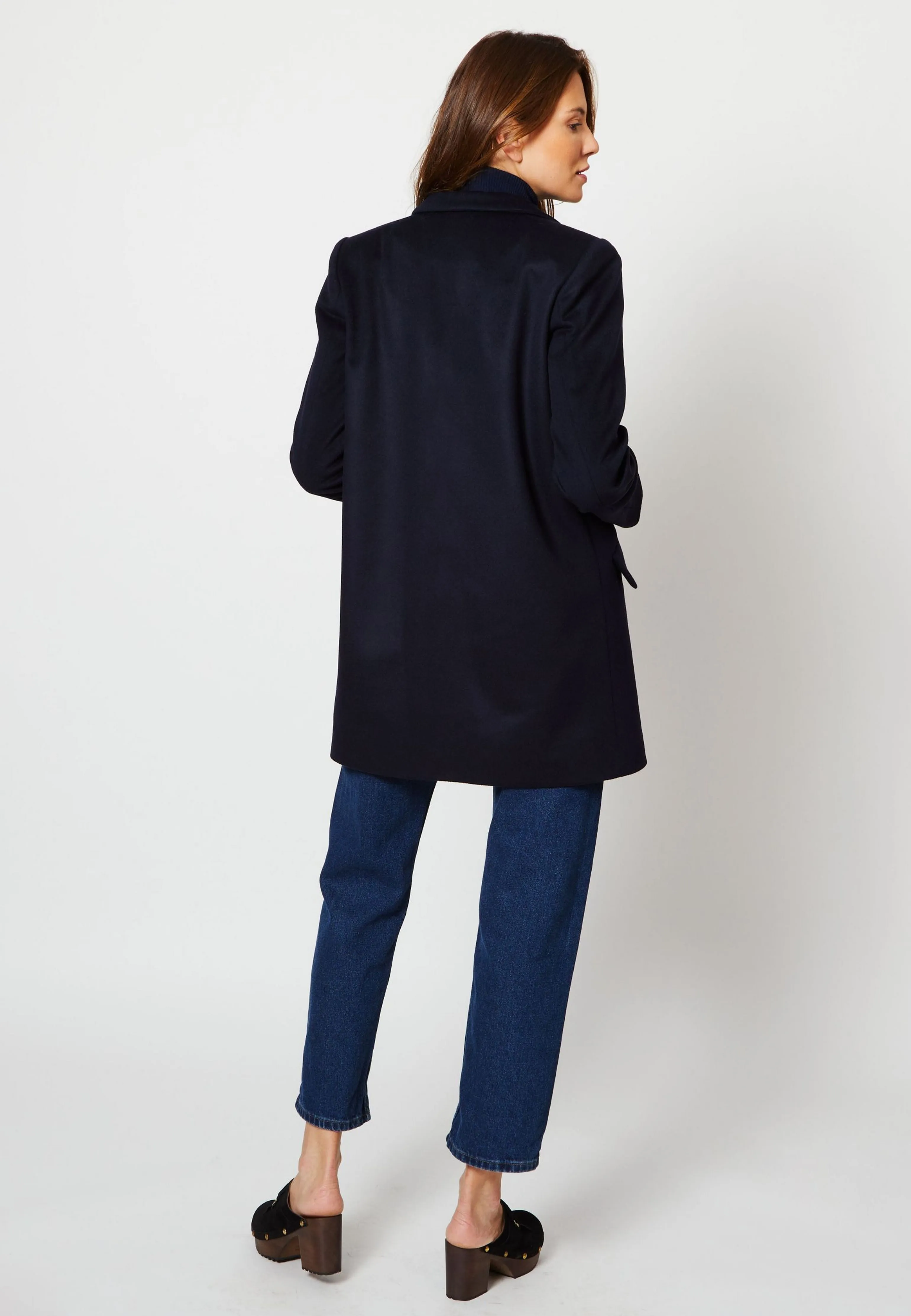 MANTEAU PARISIEN LAINE CACHEMIRE UPCYCLÉE BLEU