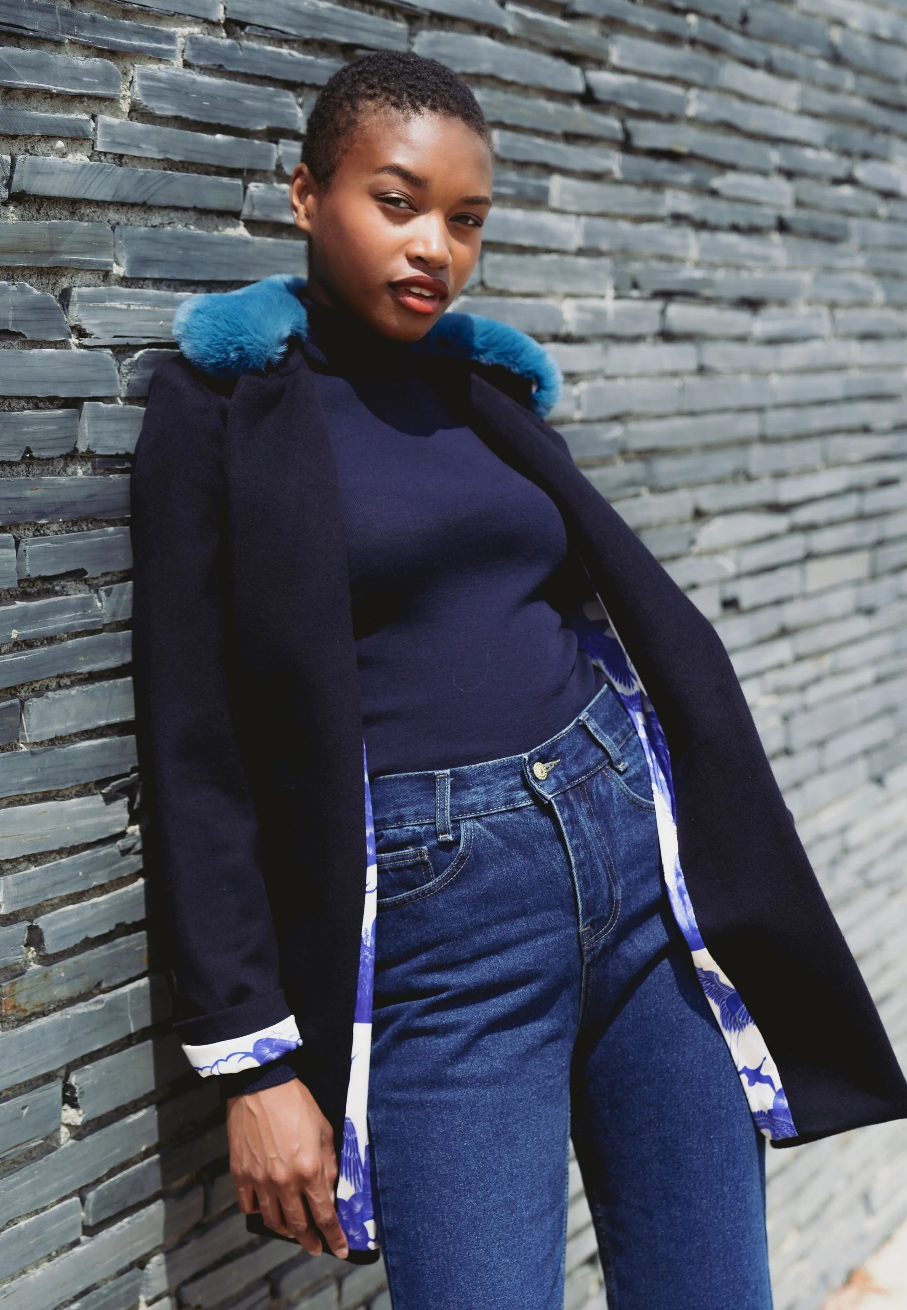 MANTEAU PARISIEN LAINE CACHEMIRE UPCYCLÉE BLEU