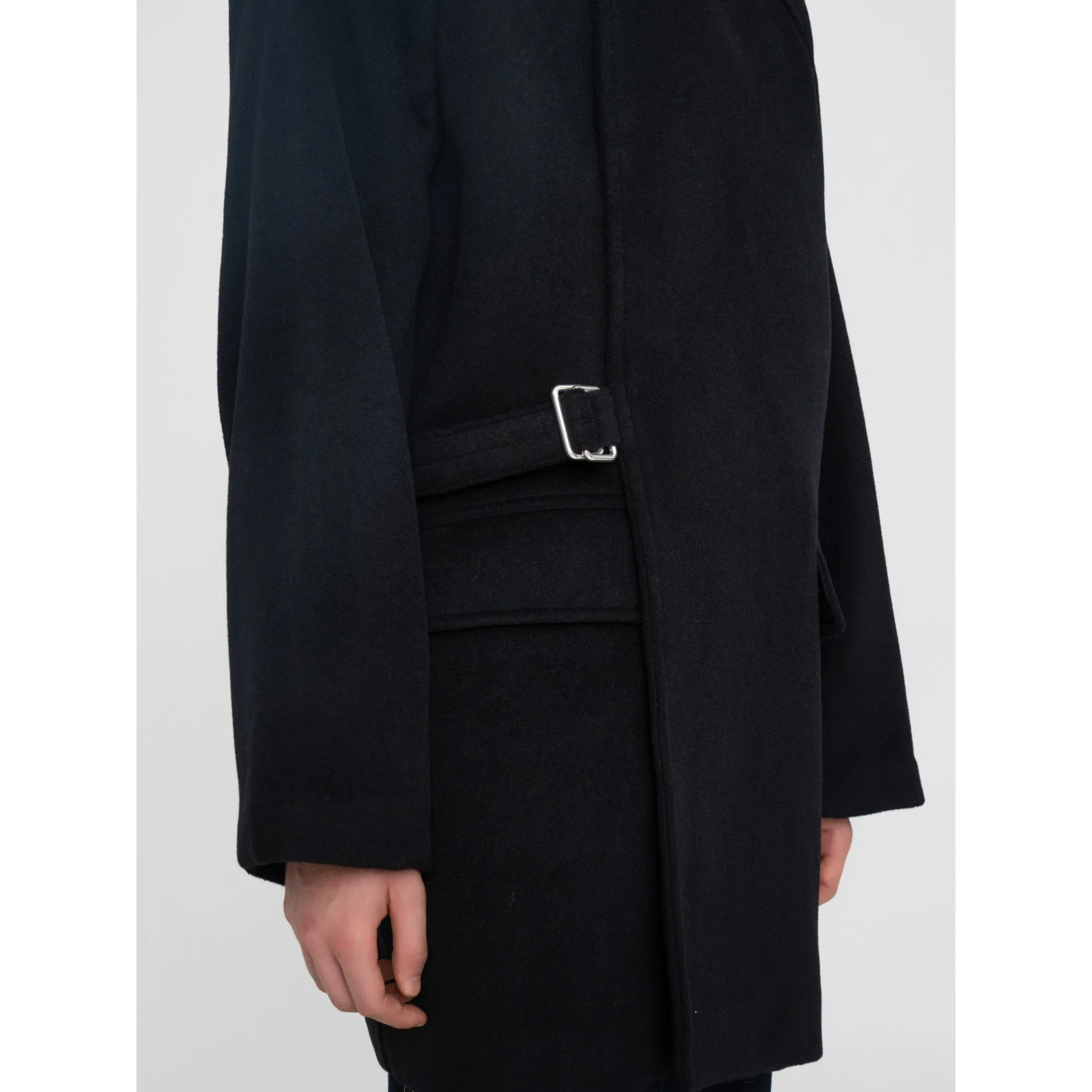 Men Belted Coat - Black