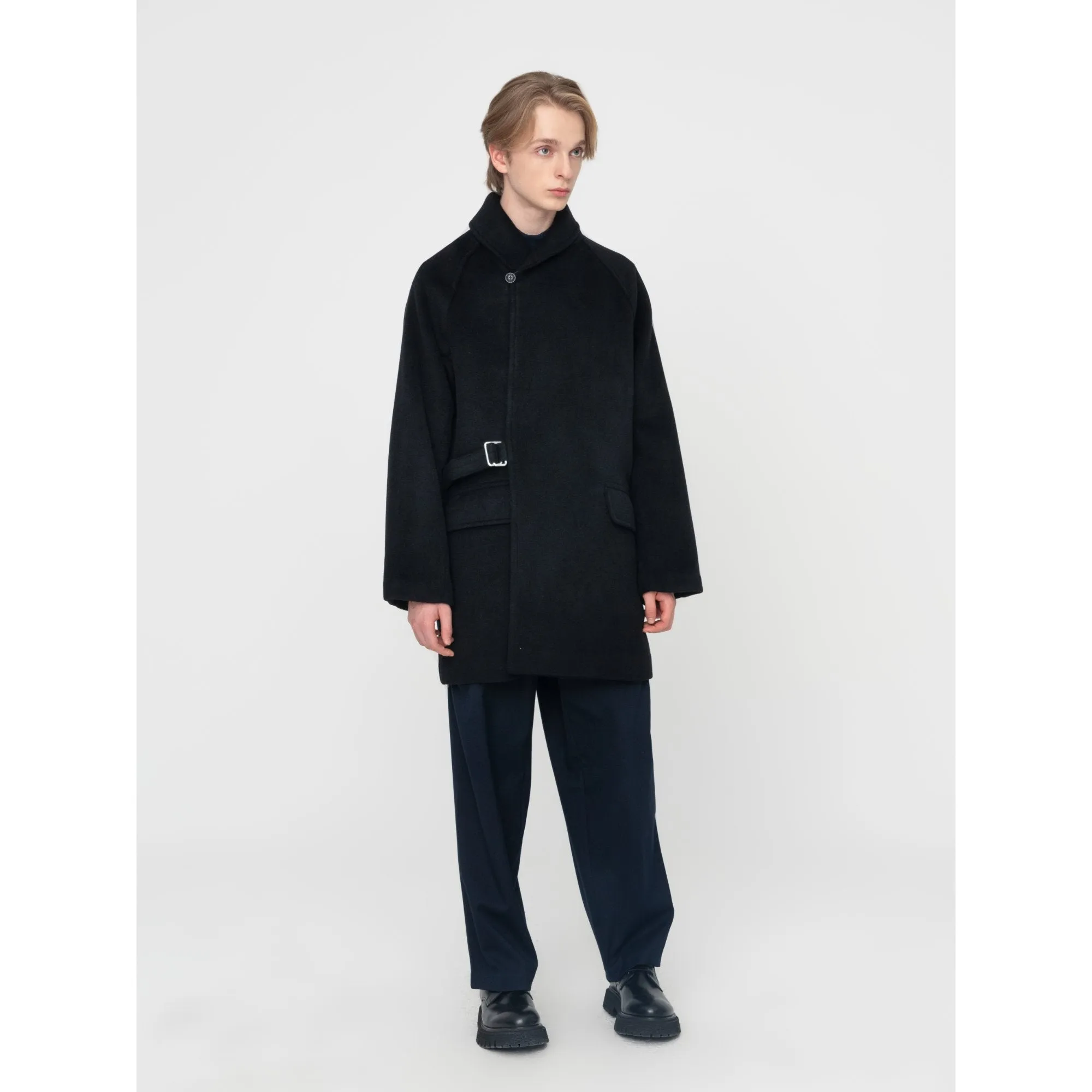 Men Belted Coat - Black