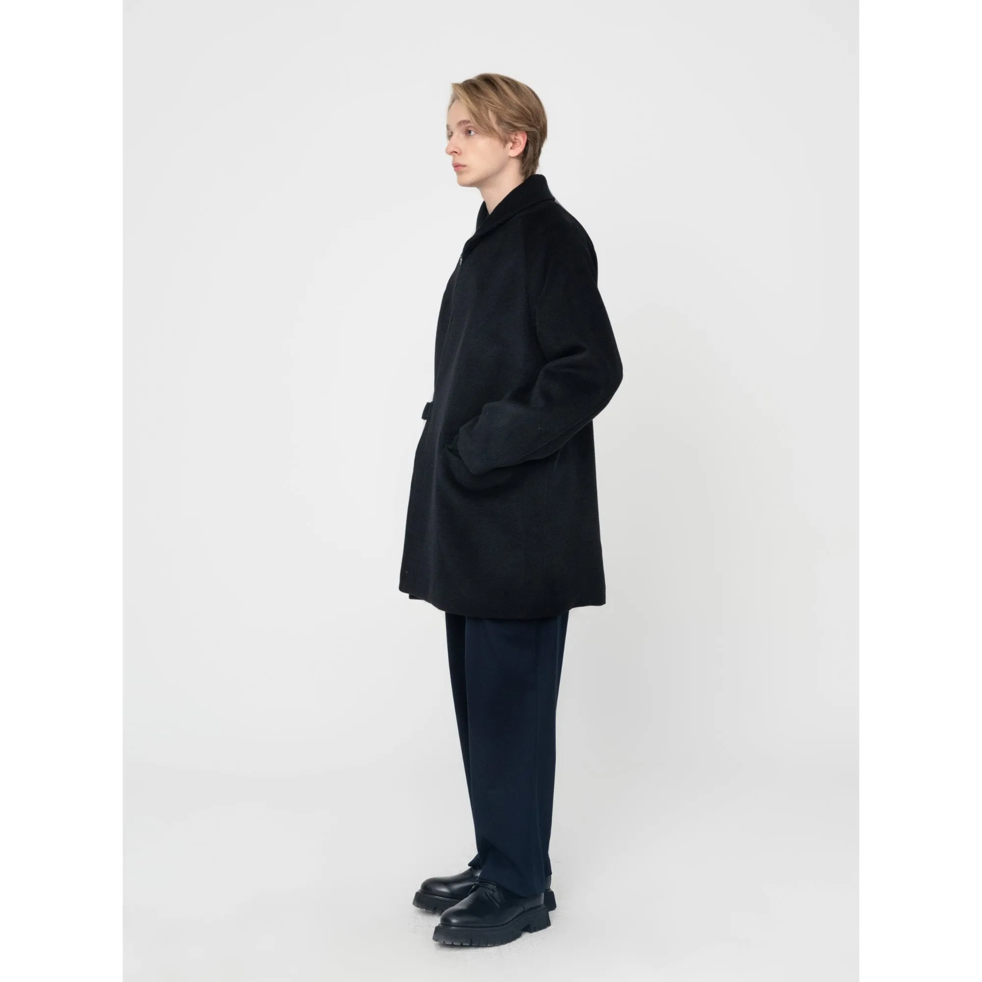 Men Belted Coat - Black