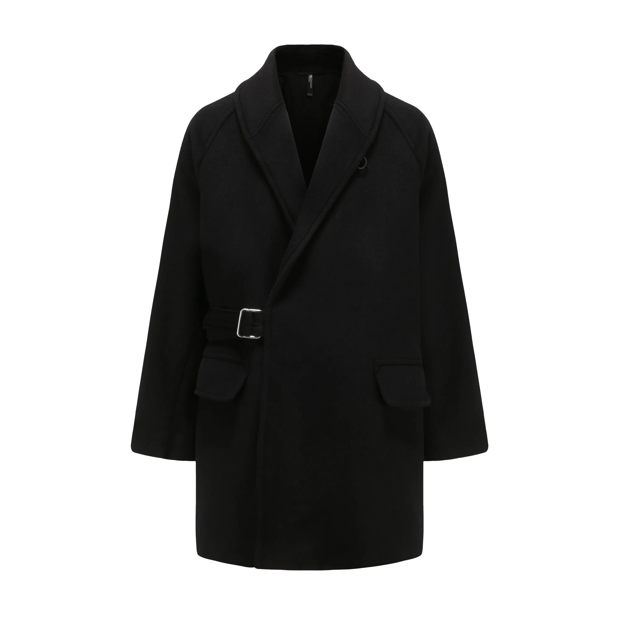 Men Belted Coat - Black