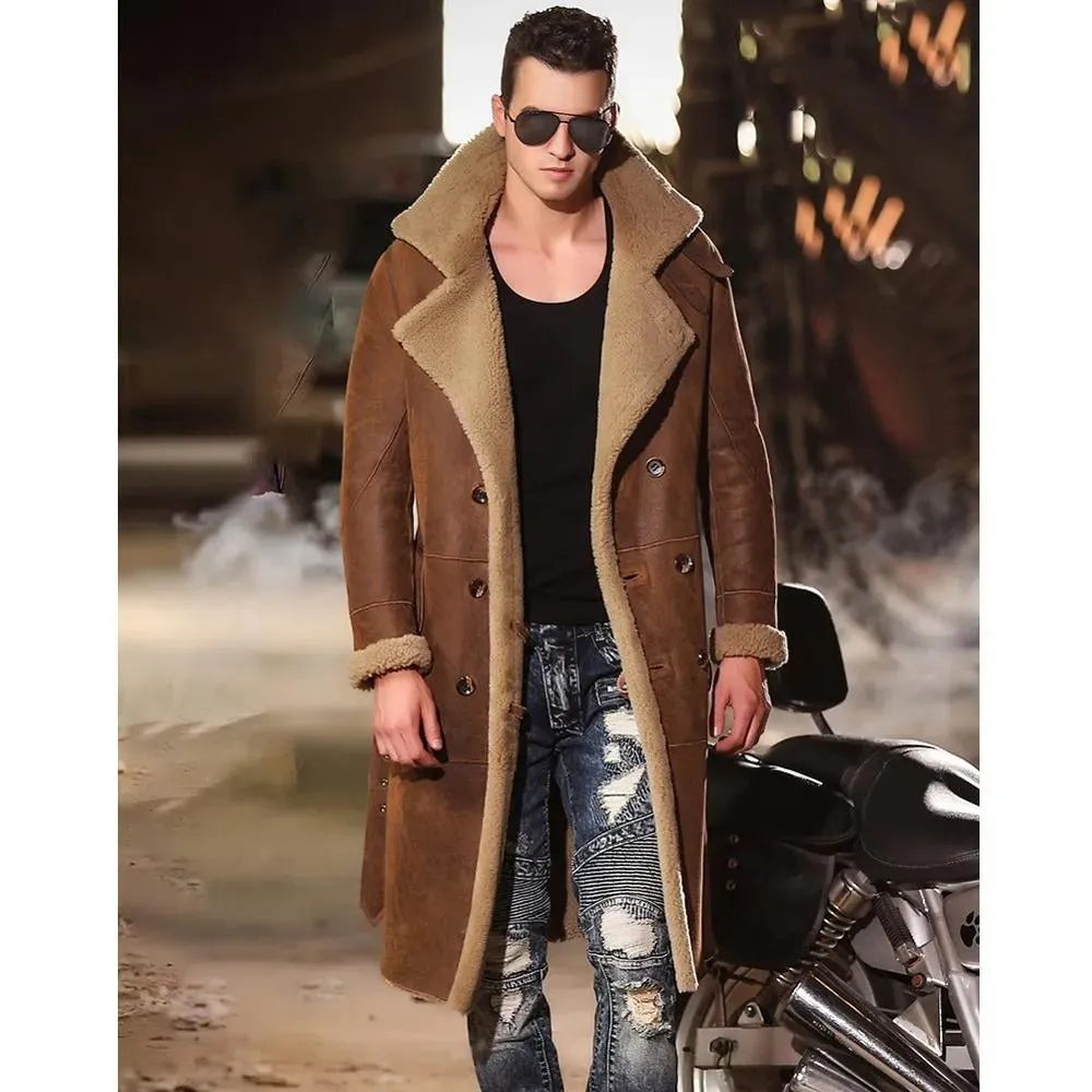 Men's B3 Shearling Jacket - Winter Windbreaker Long Fur Coat