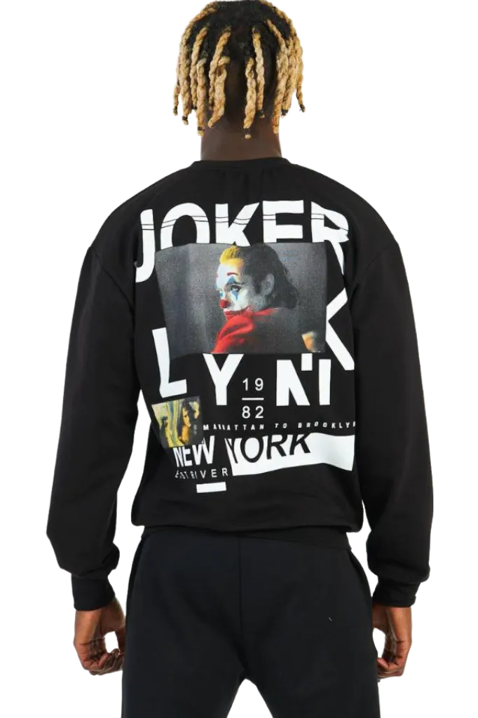 Men's Black Joker Graphic Crewneck Sweatshirt