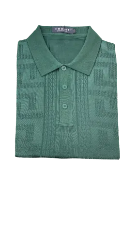 Men's green polo tshirt short sleeves t-shirt greek key style made