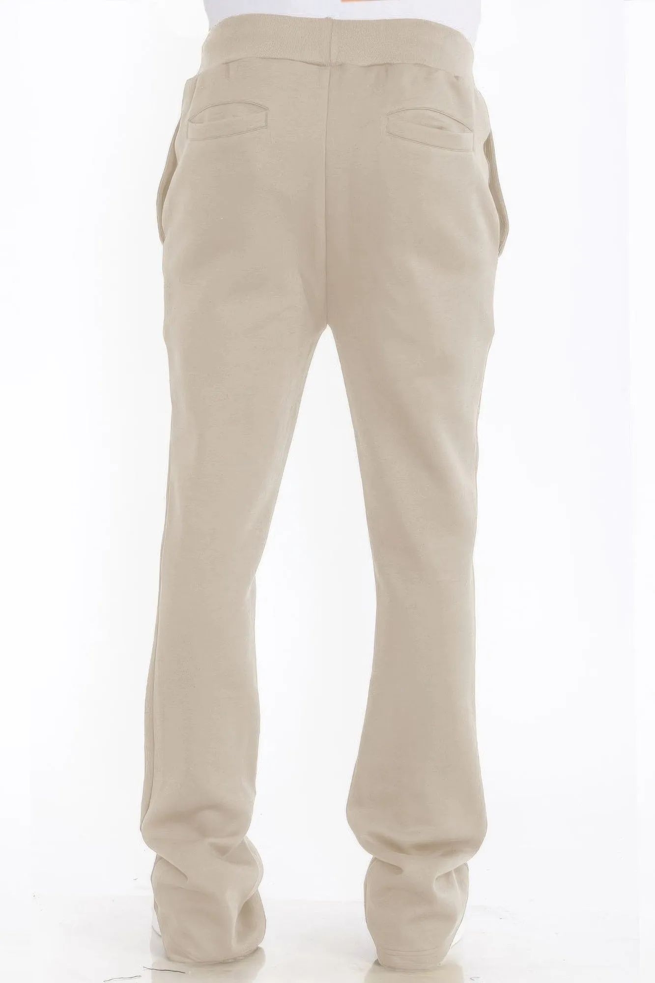 Mens Solid Fleece Flare Stacked Pants