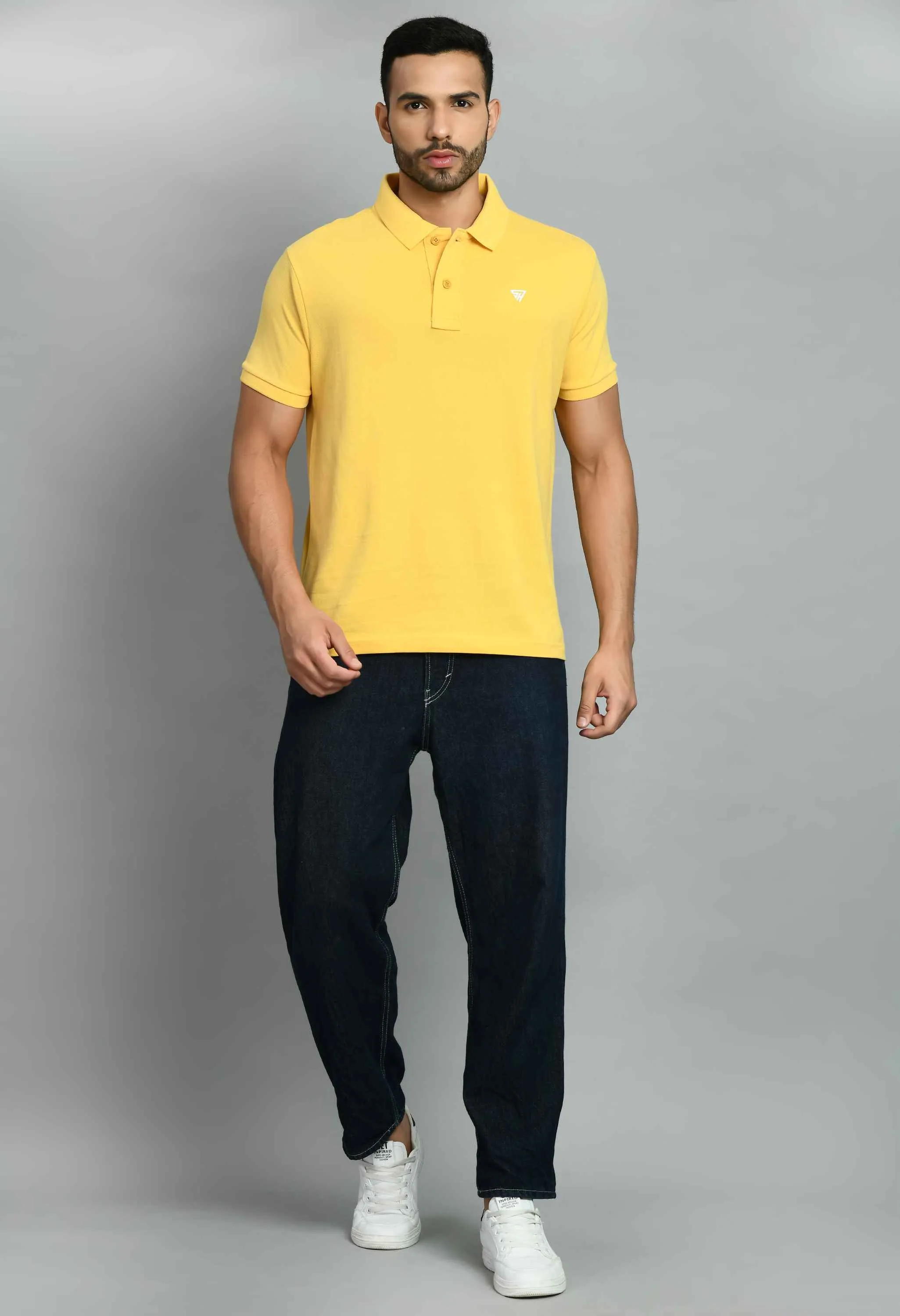 Men's Solid Yellow Polo Collar T-Shirt