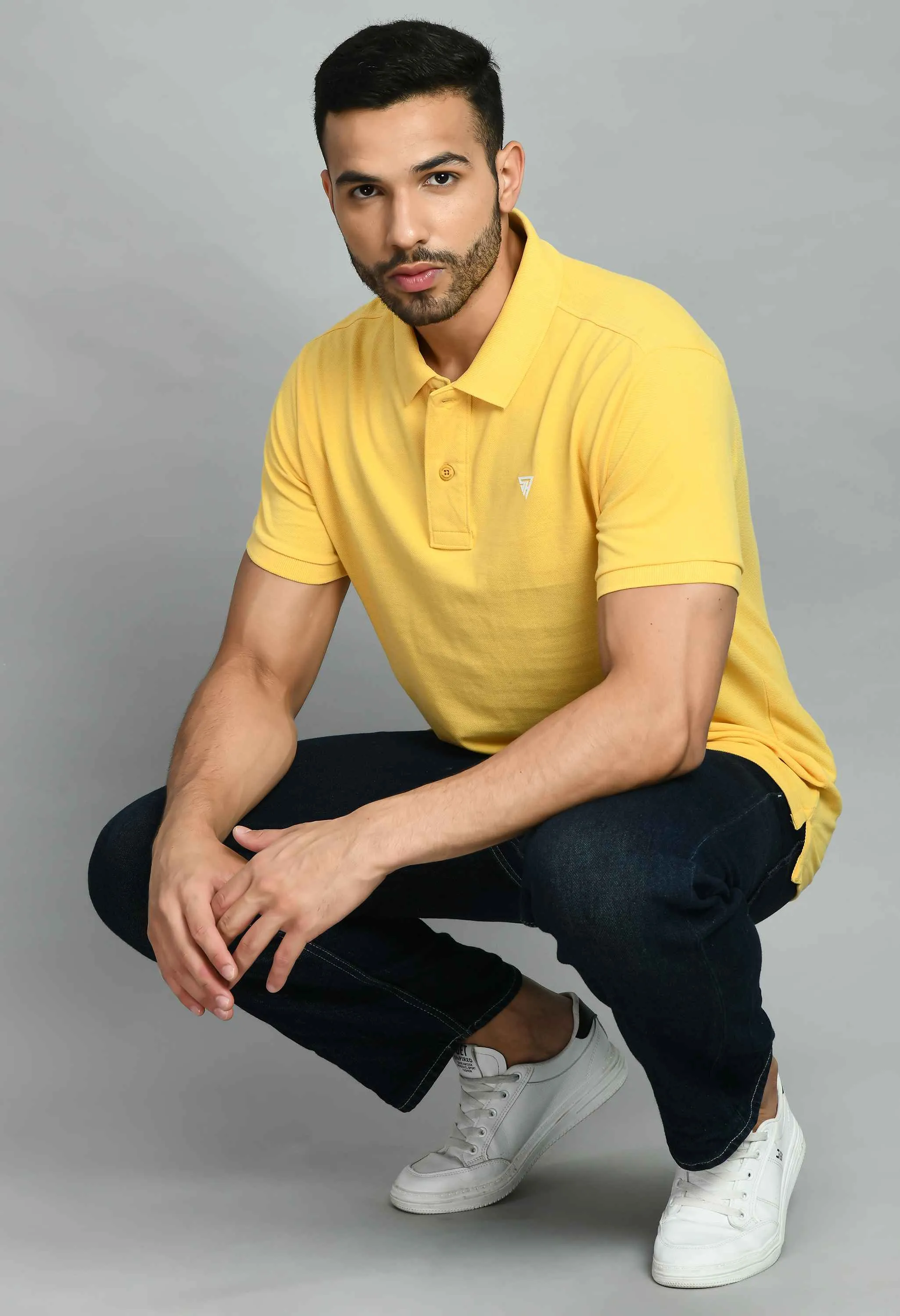 Men's Solid Yellow Polo Collar T-Shirt