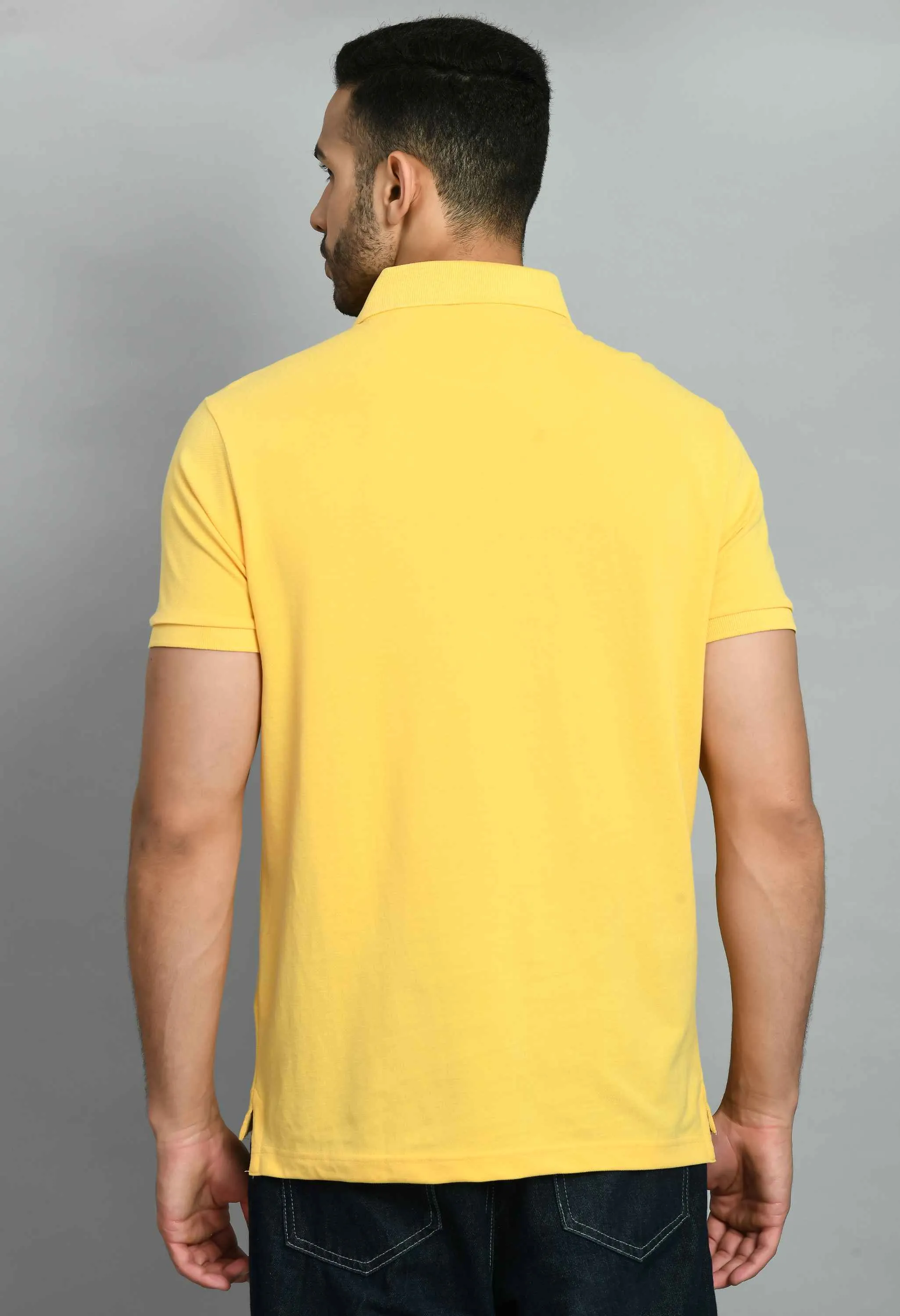 Men's Solid Yellow Polo Collar T-Shirt