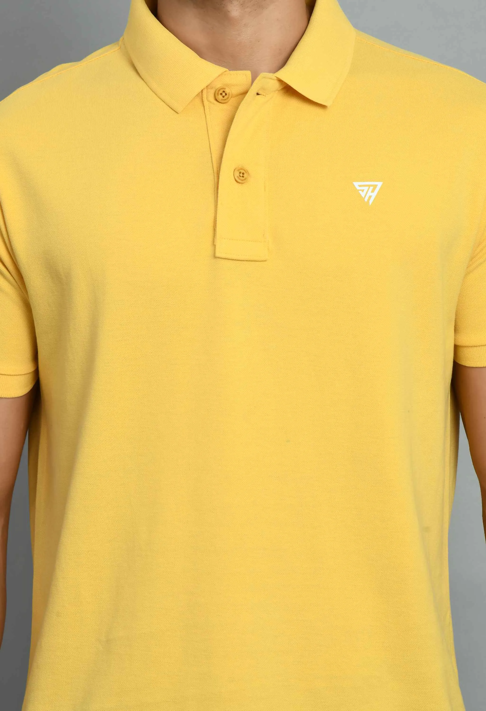 Men's Solid Yellow Polo Collar T-Shirt